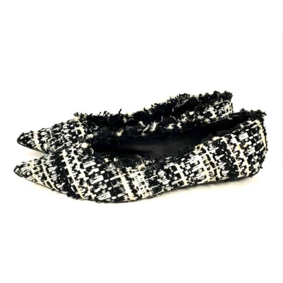 Zara Trafaluc Black, White, Gold, Tweed, Slip On, Pointy Toe Flats. Women's 6M - Picture 2 of 10